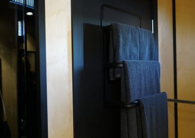 Elegant bathroom fixtures in cabin